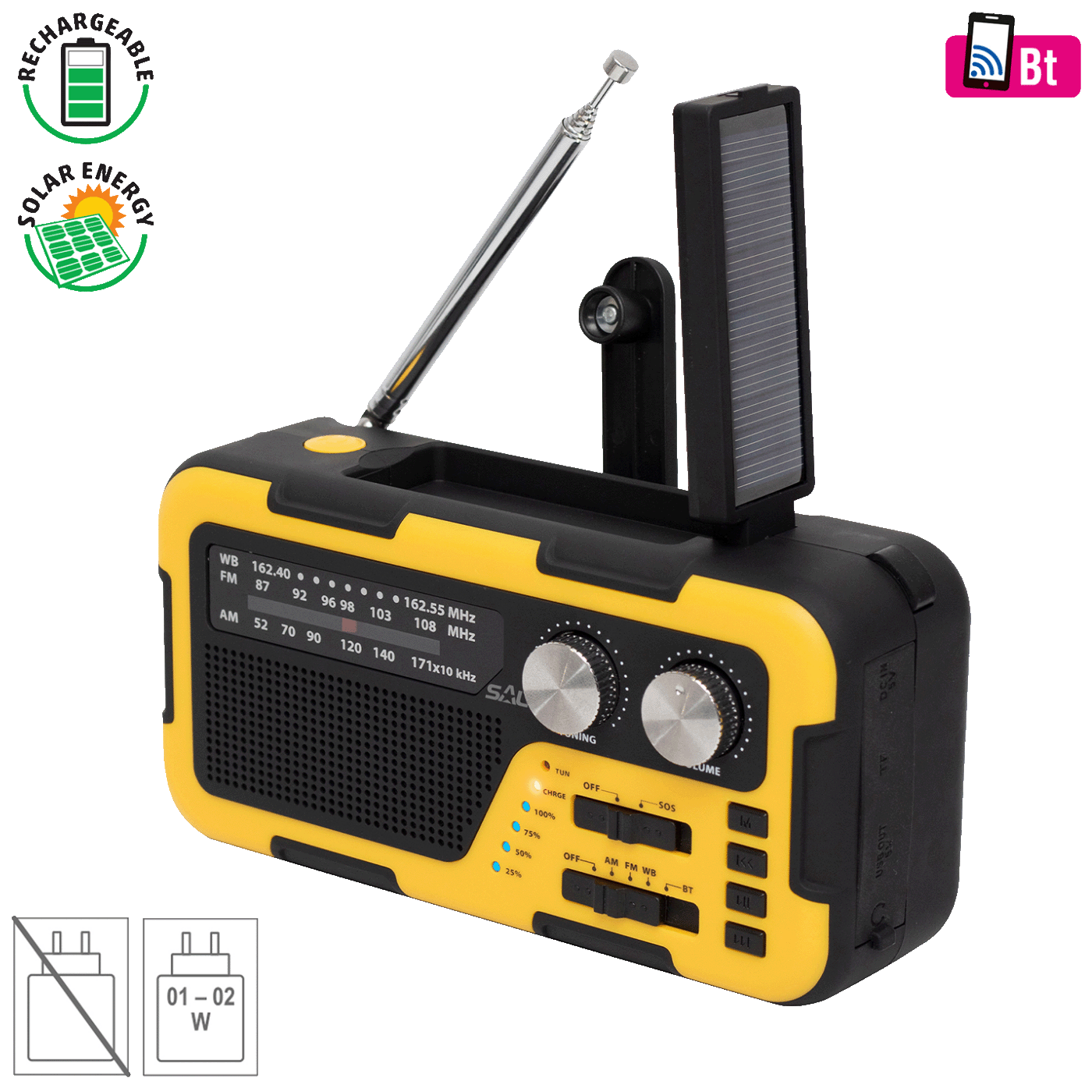 SAL RPH 2 solarni radio prijemnik sa USB i ručnim punjenjem, Bluetooth i SOS funkcijom