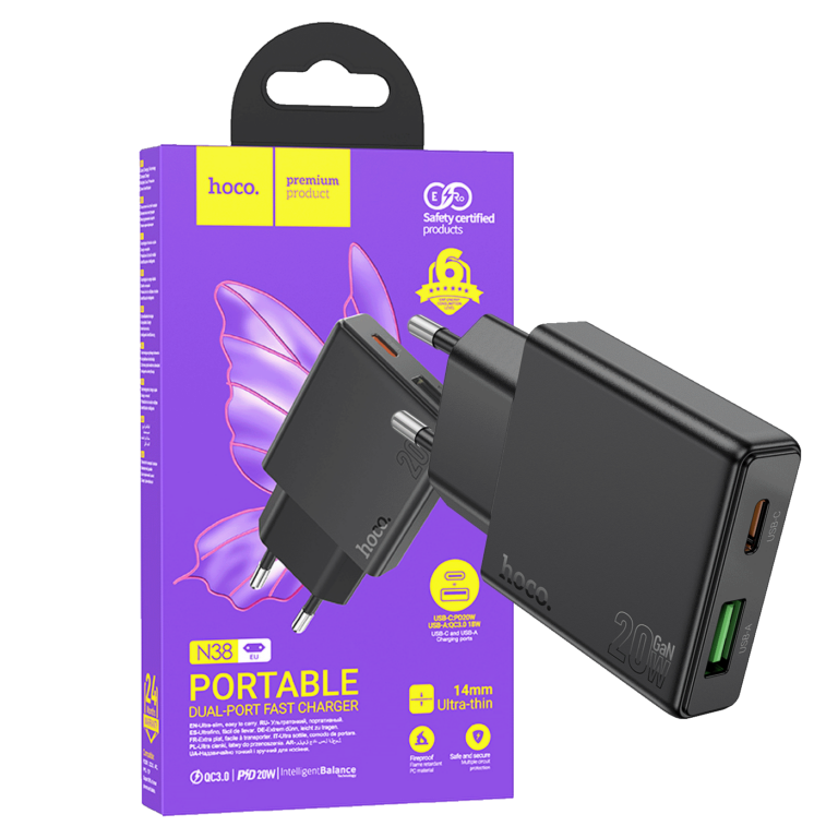 HOCO N38 Delgado brzi punjač sa PD20W i QC3.0 Dual Port tehnologijom