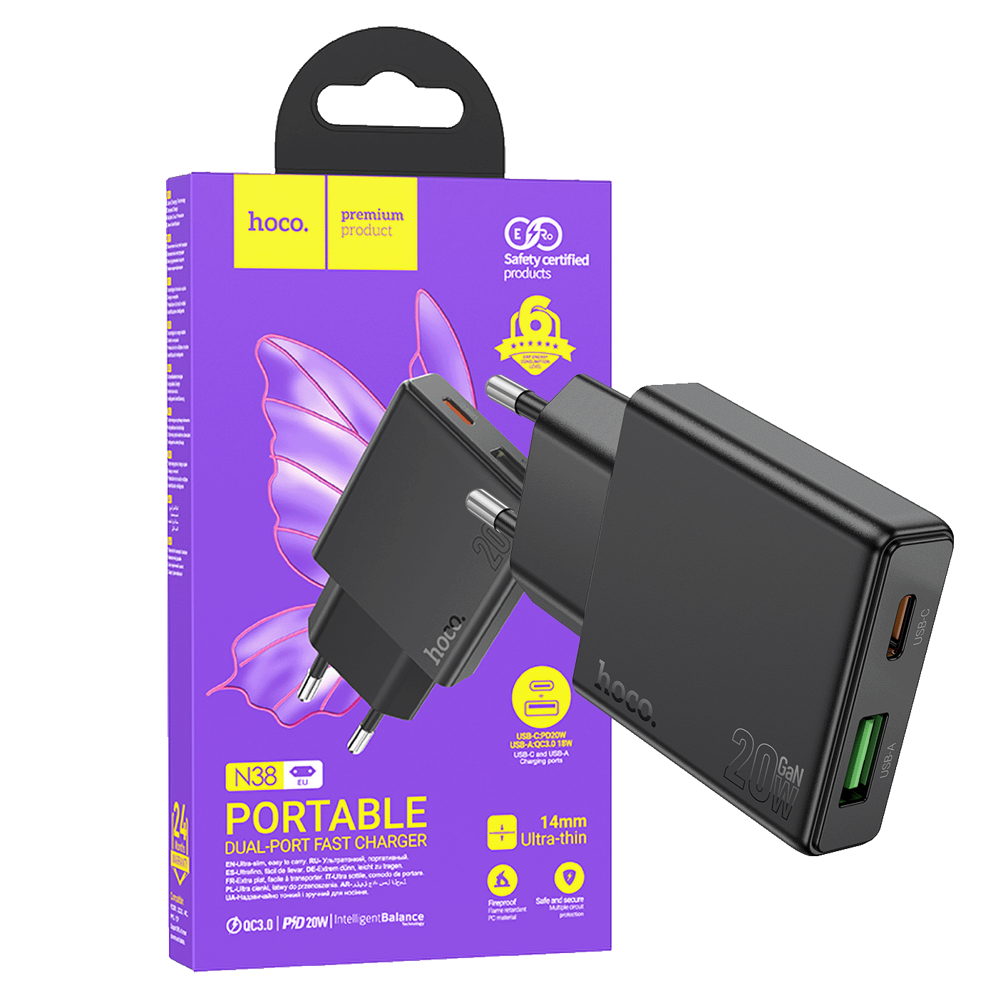 HOCO N38 Delgado brzi punjač sa PD20W i QC3.0 Dual Port tehnologijom