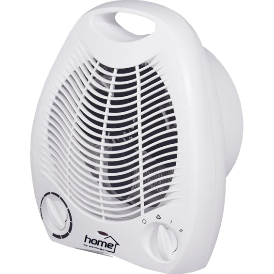Home grijalica sa ventilatorom FK1, crne boje, sa mehaničkim termostatom i dugmetima za podešavanje.