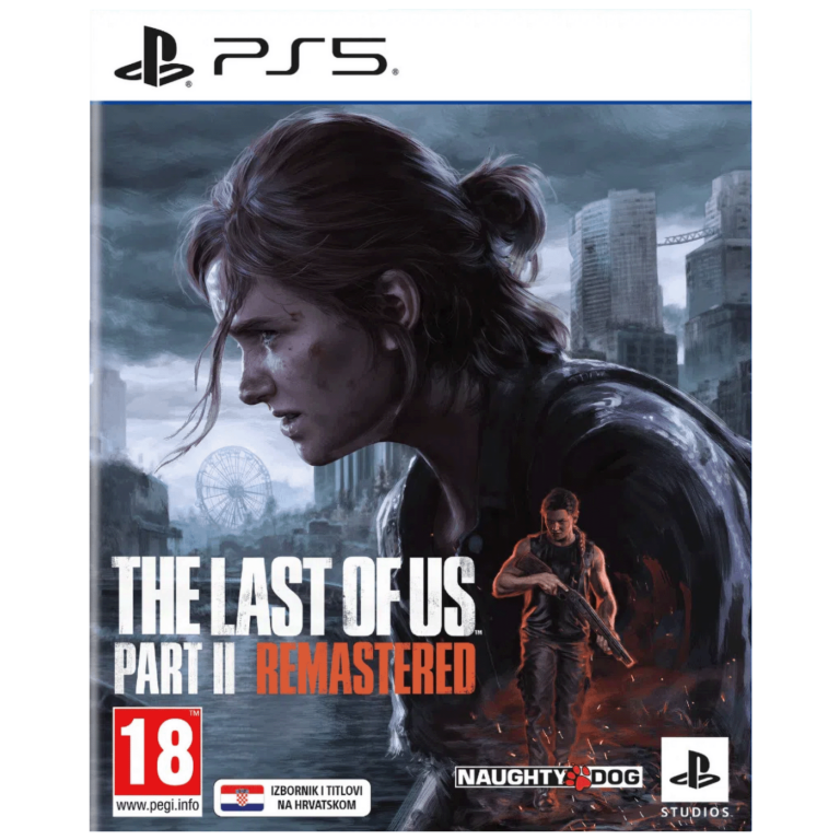 Omot igre The Last of Us Part II Remastered za PlayStation 5 sa likovima Ellie i Abby