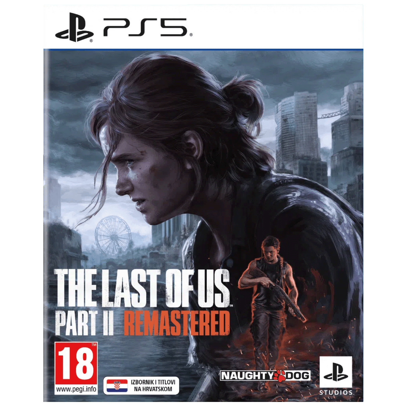 Omot igre The Last of Us Part II Remastered za PlayStation 5 sa likovima Ellie i Abby