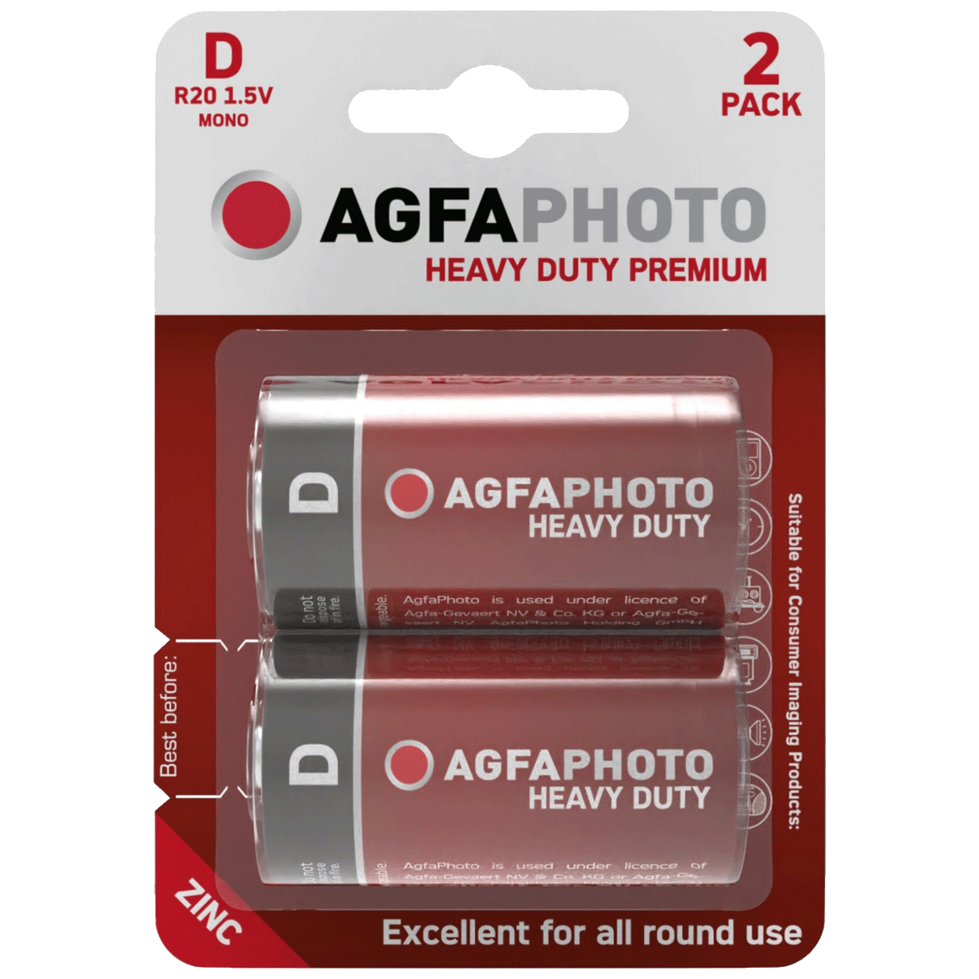 Agfa Zinc baterije D B2, 1.5V, u blister pakovanju od 2 komada