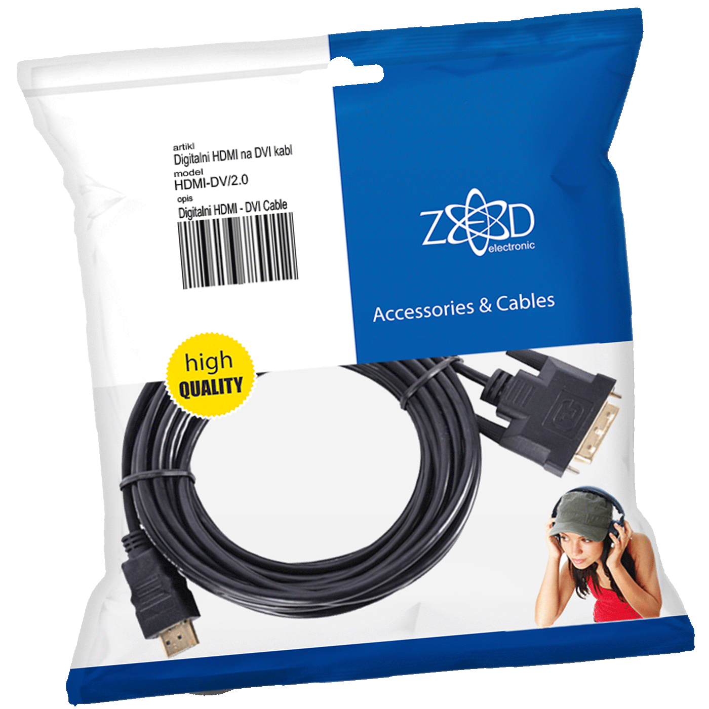 Crni ZED HDMI na DVI kabl dužine 2 metra sa HDMI i DVI-D konektorima
