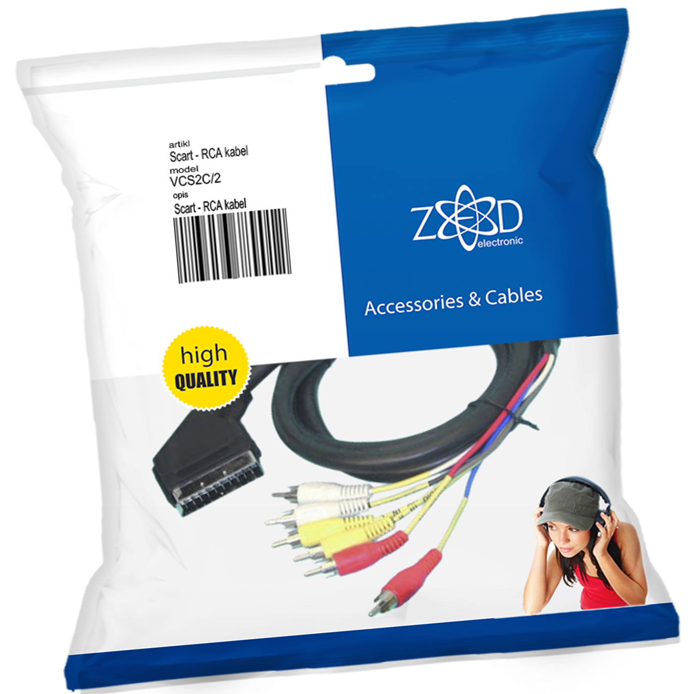 ZED SCART-RCA kabl sa 6 CINCH priključaka, dužine 2 metra