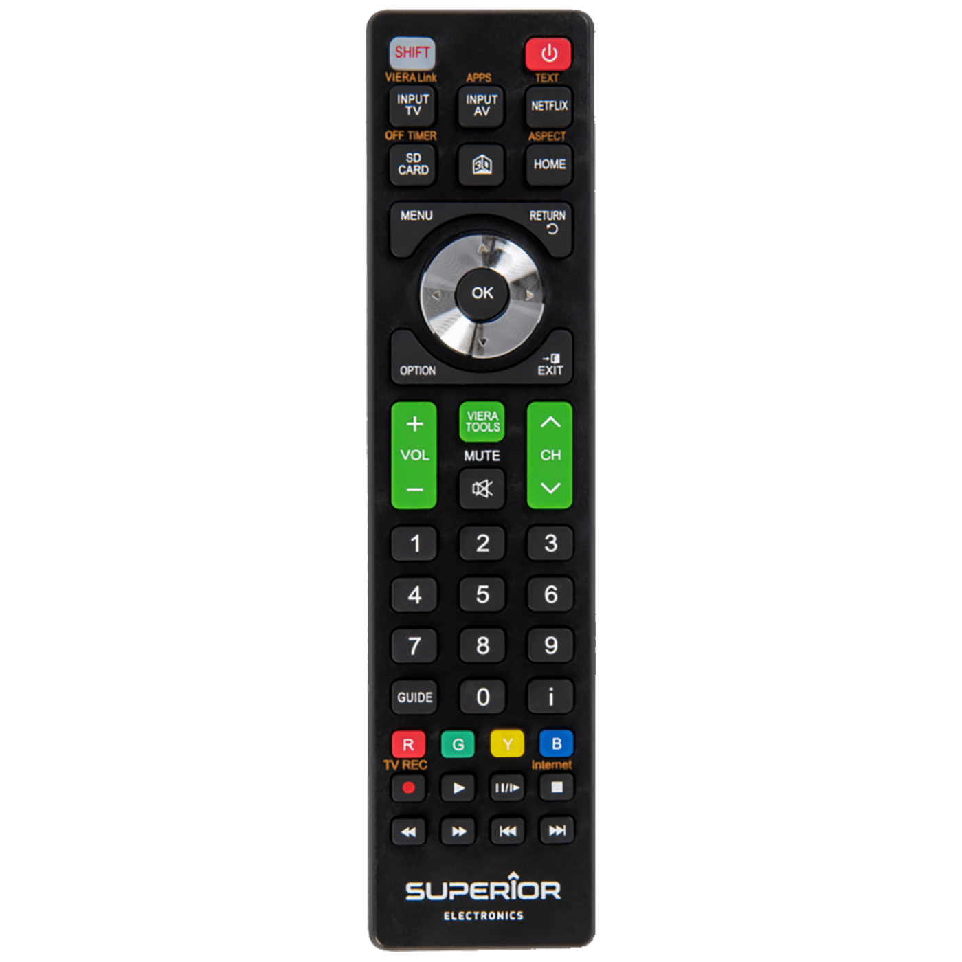 Superior daljinski upravljač za Panasonic TV prijemnike sa crnim dizajnom i ergonomskim dugmićima
