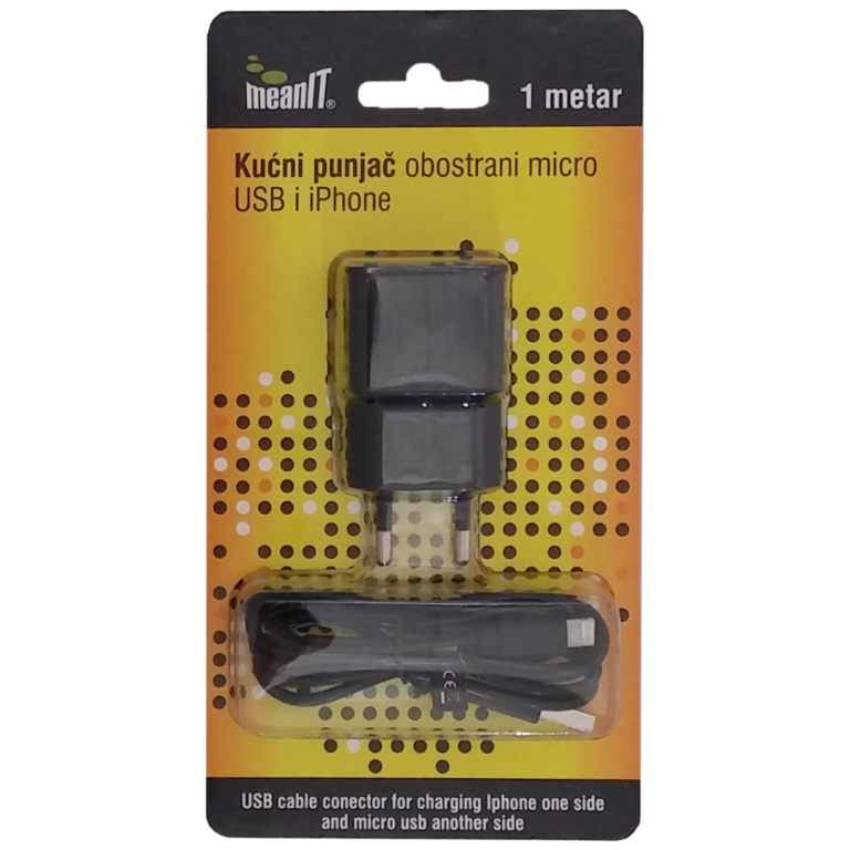 MeanIT kućni punjač za smartphone i iPhone sa microUSB i Lightning konektorom