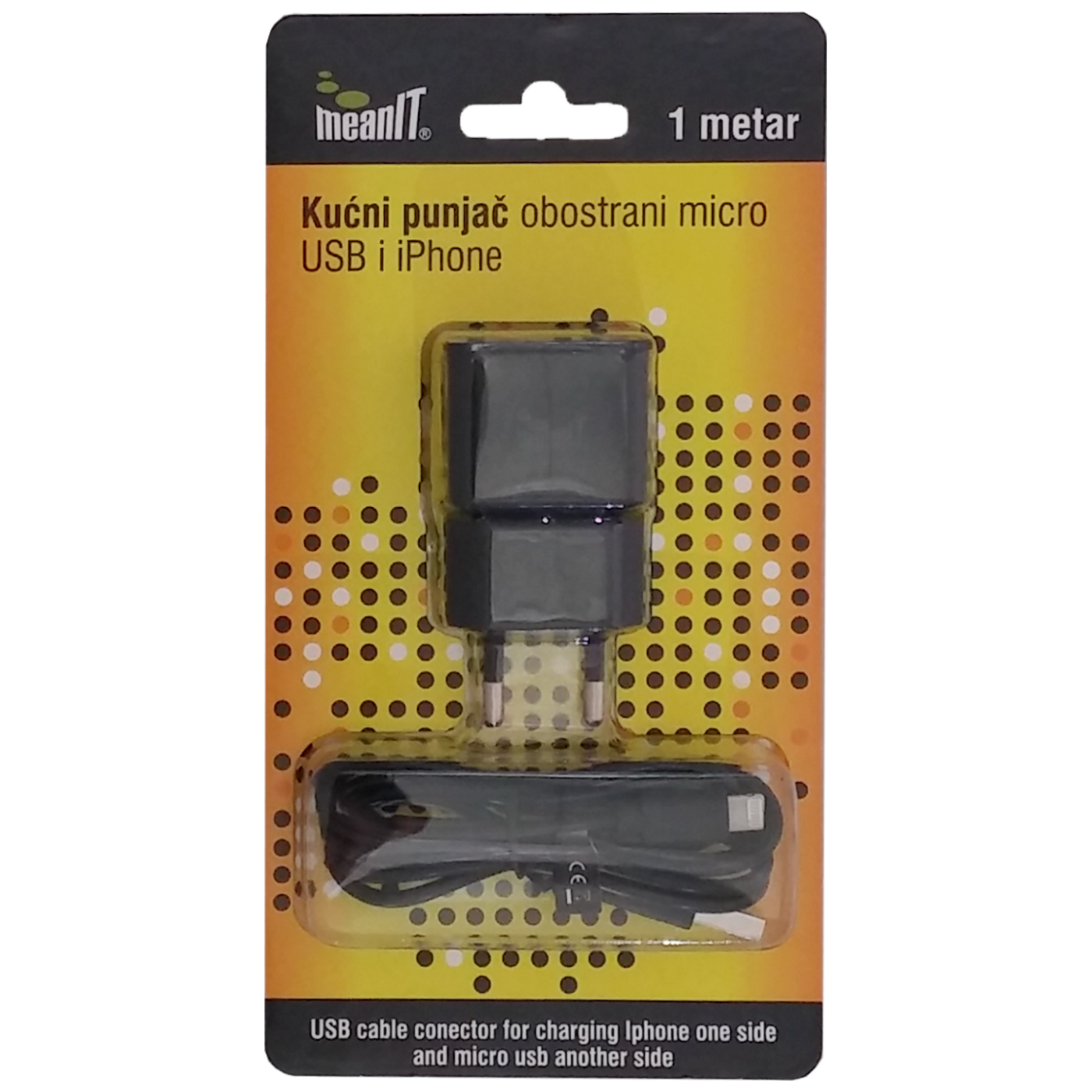MeanIT kućni punjač za smartphone i iPhone sa microUSB i Lightning konektorom