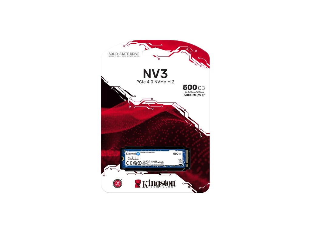 Kingston SSD 500GB NVMe PCIe Gen 4.0 M.2 disk sa oznakama brzine 5000/3000MB/s