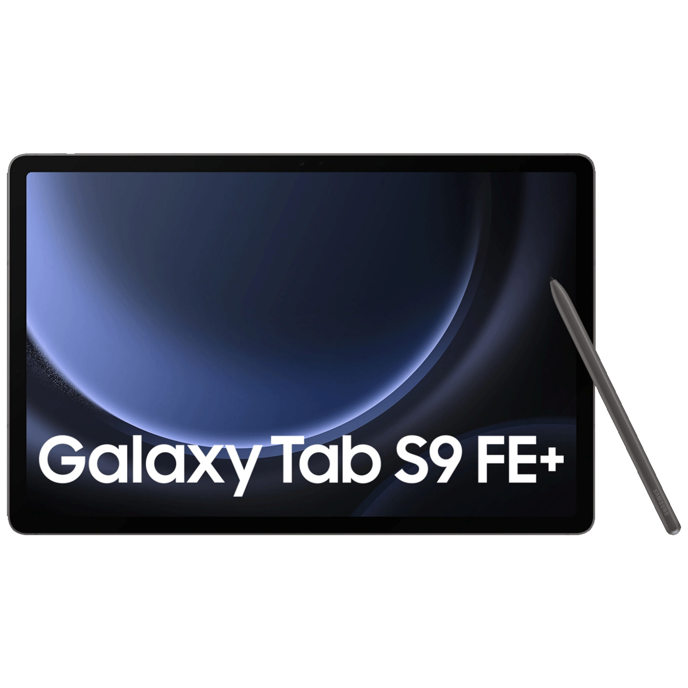 Samsung Galaxy Tab S9 FE+ 12.4" sivi tablet sa S Pen olovkom na sivom pozadinskom dizajnu