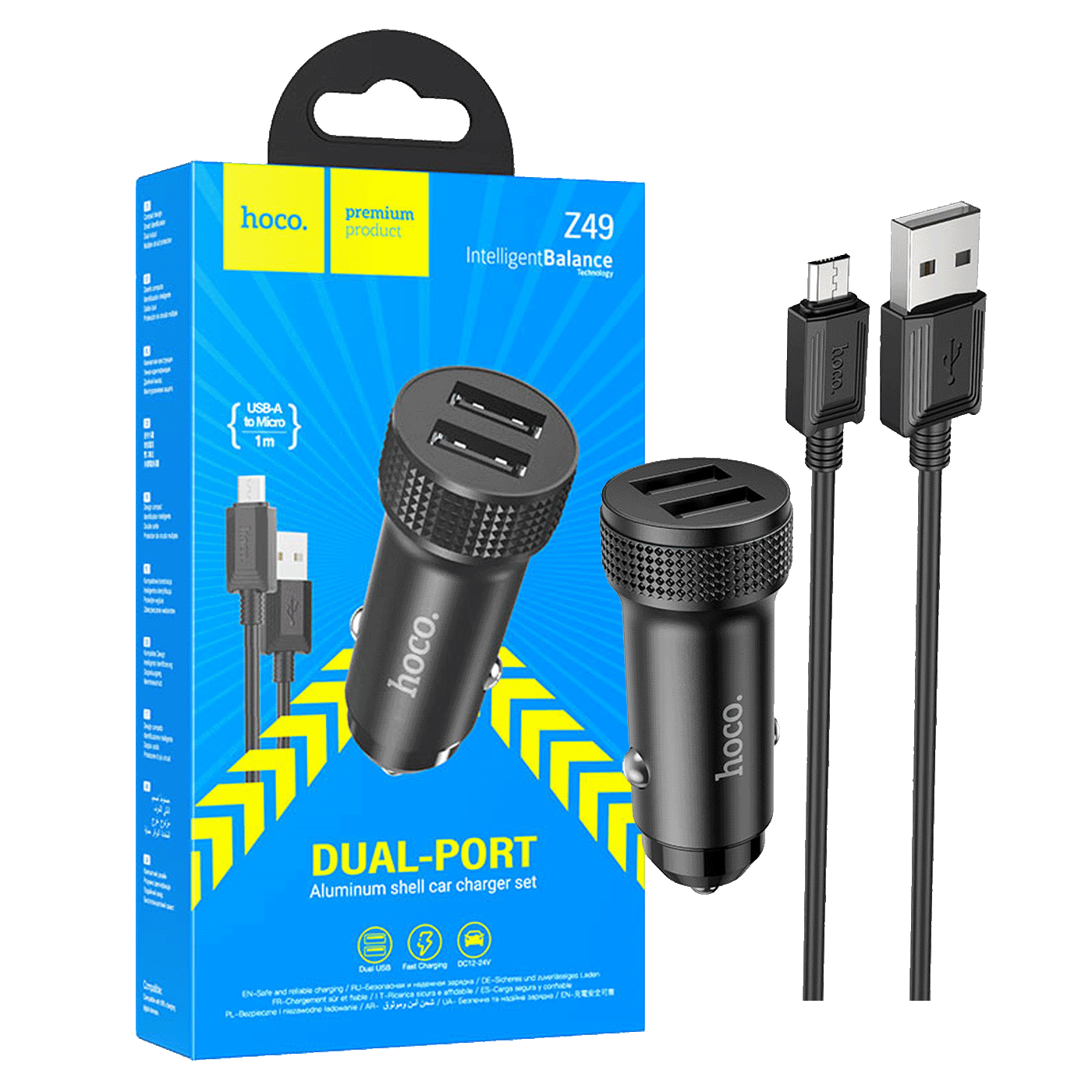 Hoco Z49 auto punjač sa dva USB porta i microUSB kablom