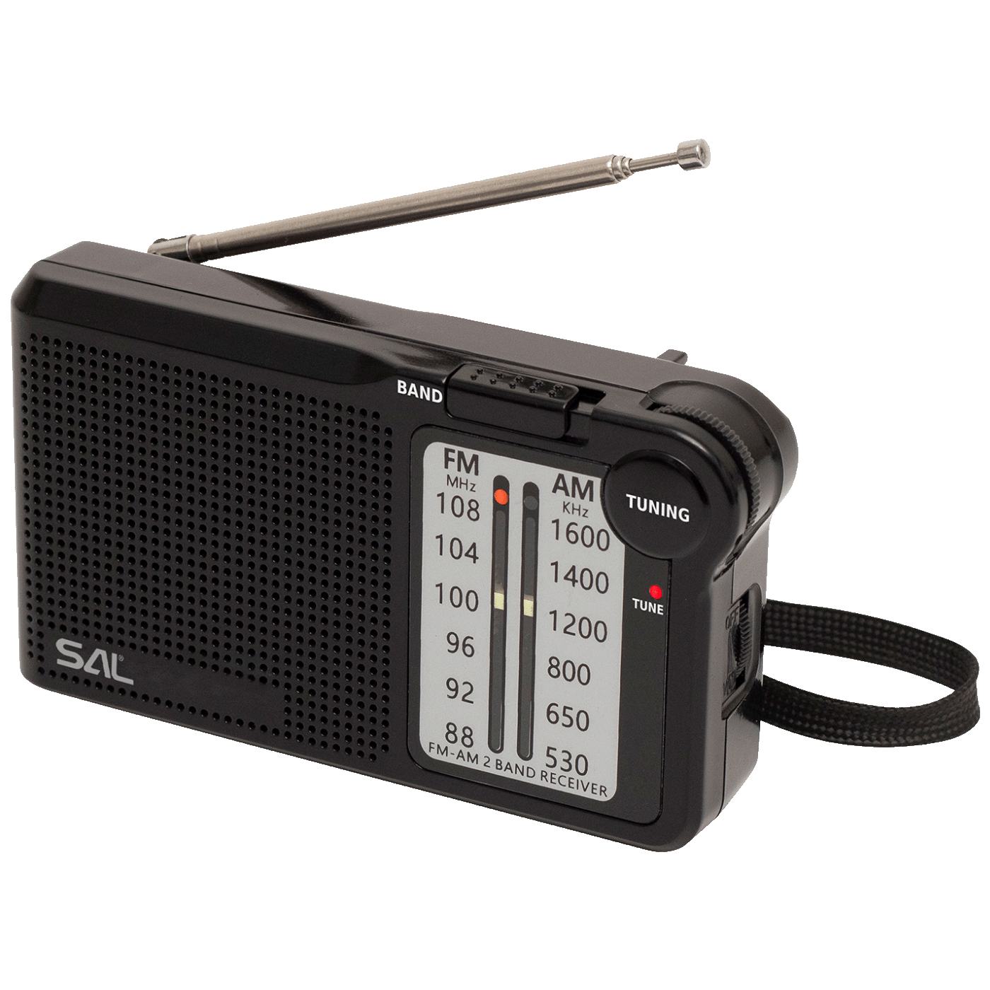 SAL RPC5 džepni radio prijemnik sa AM/FM opcijama i narukvicom za nošenje.
