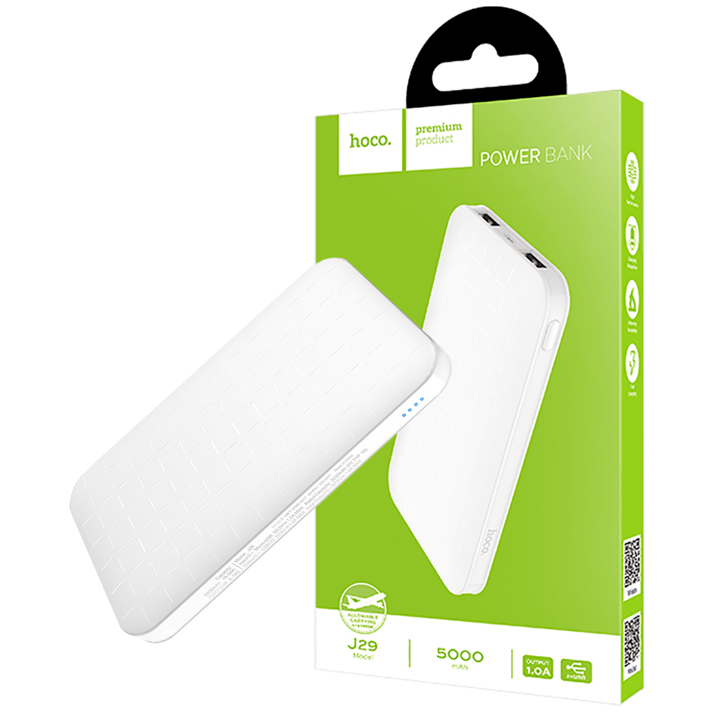 hoco. J29 Cool Square power bank crne boje sa LED indikatorom i USB priključkom