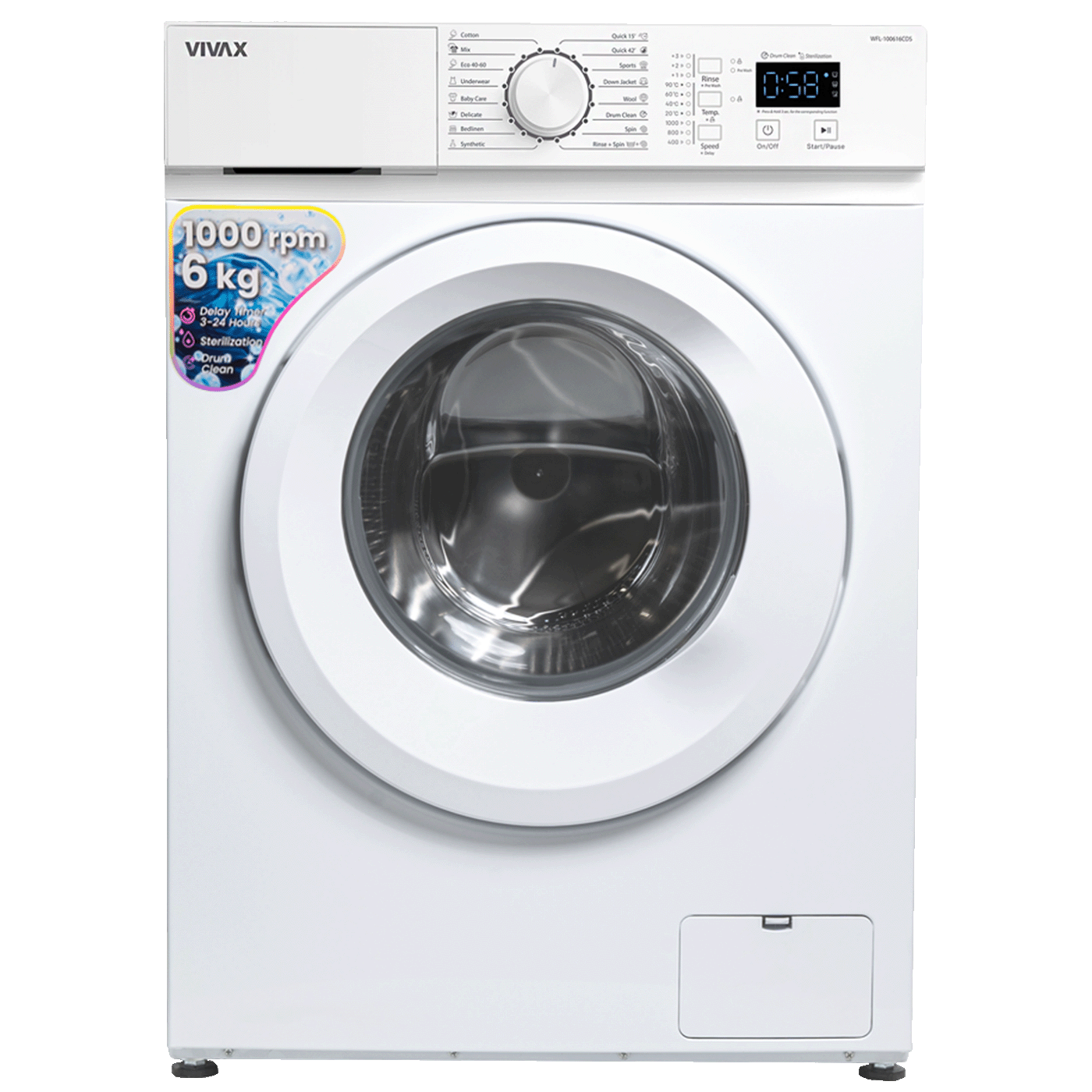 Vivax WFL-100616CDS bela perilica rublja sa LED ekranom i prednjim punjenjem