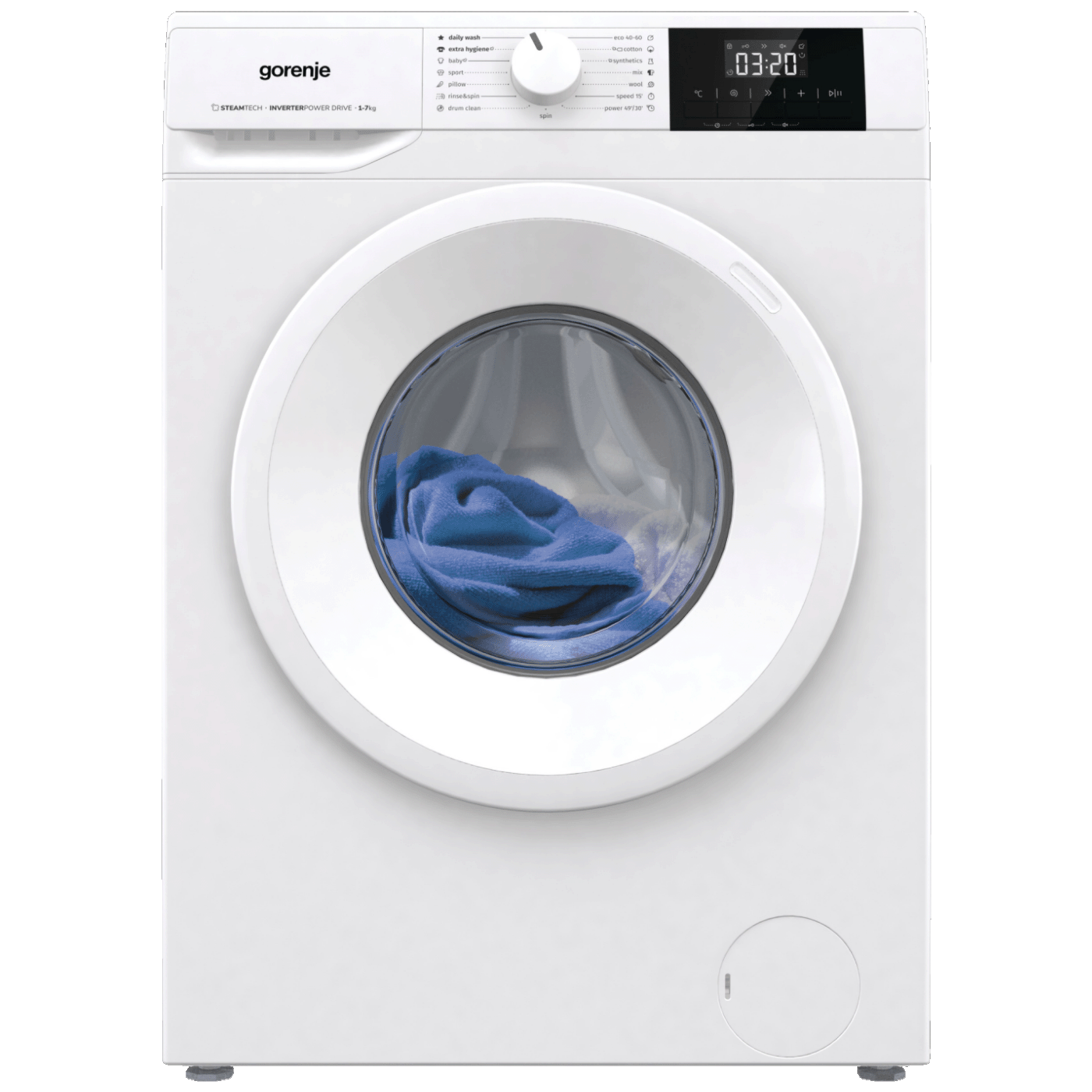 Gorenje WNGPI72SBS mašina za veš sa belim kućištem i digitalnim displejem