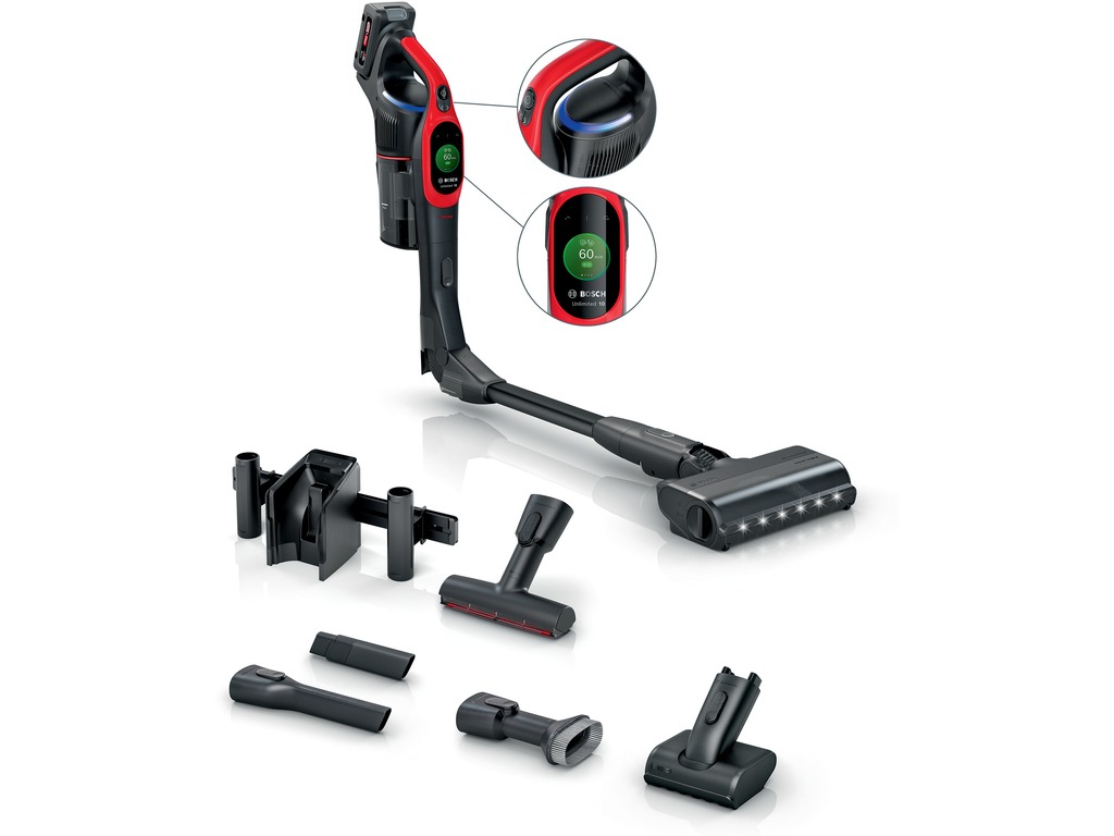 BOSCH akumulatorski usisavač Serie 10 UNLIMITED u crvenoj boji sa TFT zaslonom i LED četkom