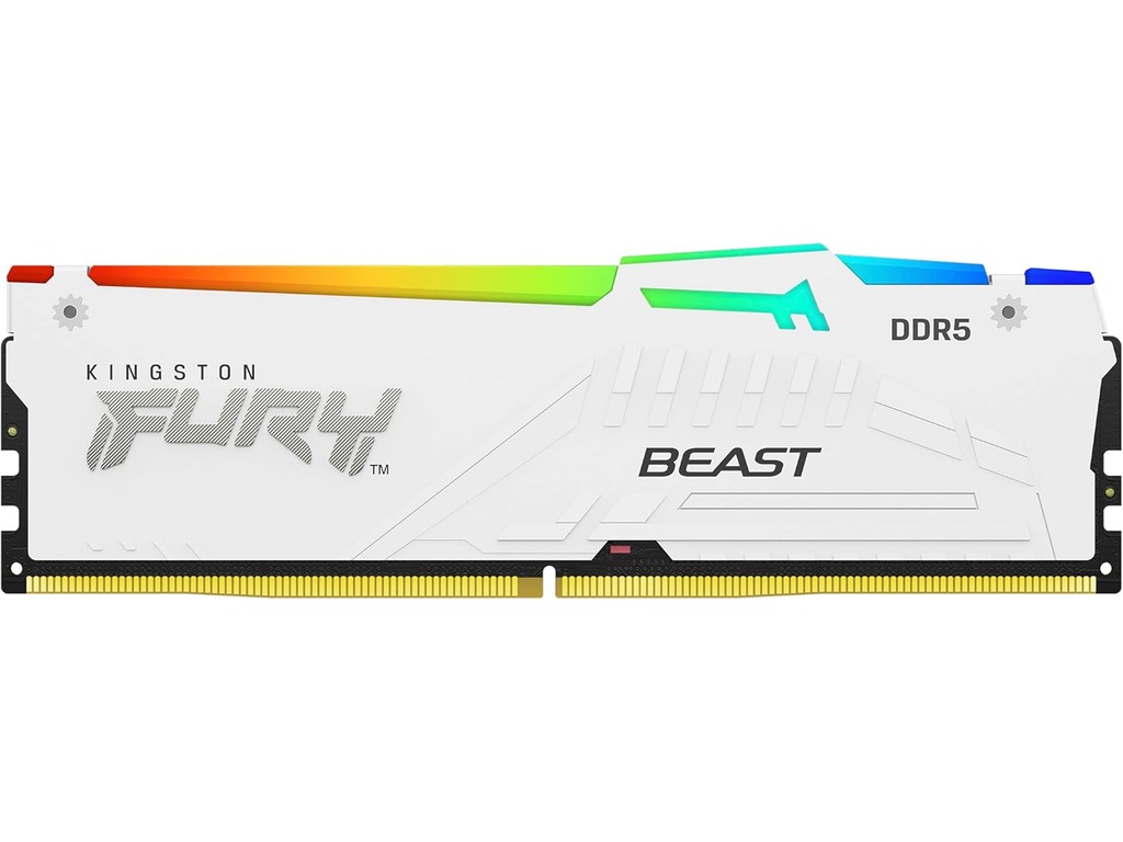 Kingston Fury Beast 16GB DDR5 RAM sa RGB osvetljenjem u beloj boji.