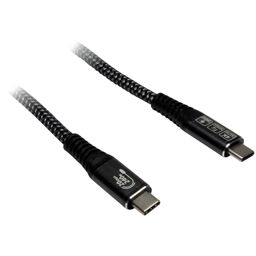 USB C AC kabel sa crnim omotačem, dužine 3 metra, podržava 240W i USB 3.2 Gen2x2