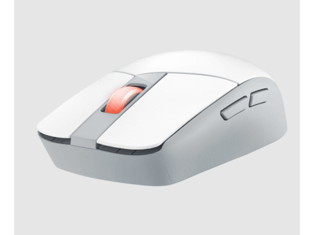 ASUS ROG Strix Impact III Wireless gaming miš u bijeloj boji na crnoj podlozi