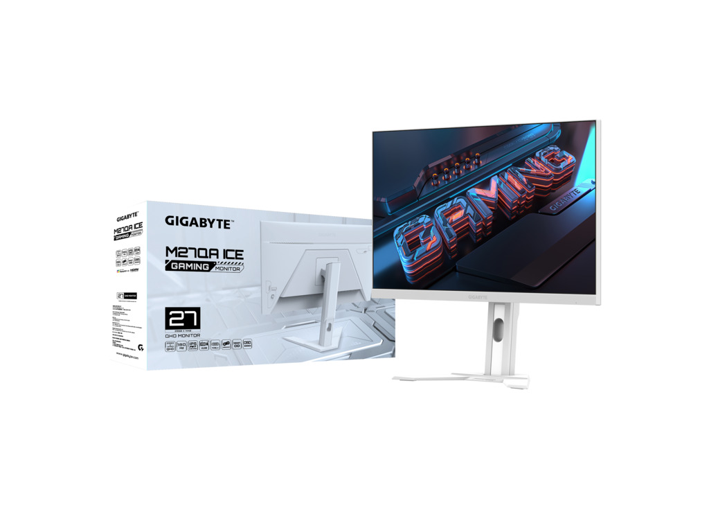 Gigabyte M27QA 27" QHD IPS monitor u beloj boji sa tankim okvirom i USB-C priključkom