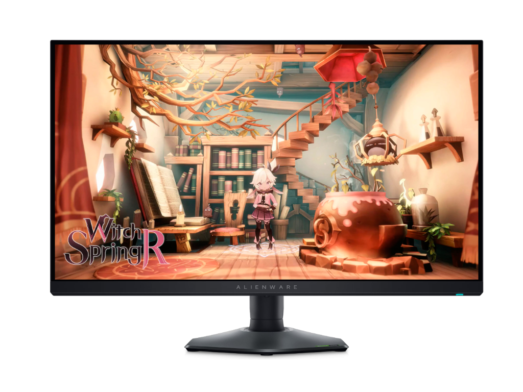 Alienware 27 Gaming Monitor AW2724DM sa QHD rezolucijom i 180Hz osveženjem, prikazan u crnoj boji sa prilagodljivim postoljem.