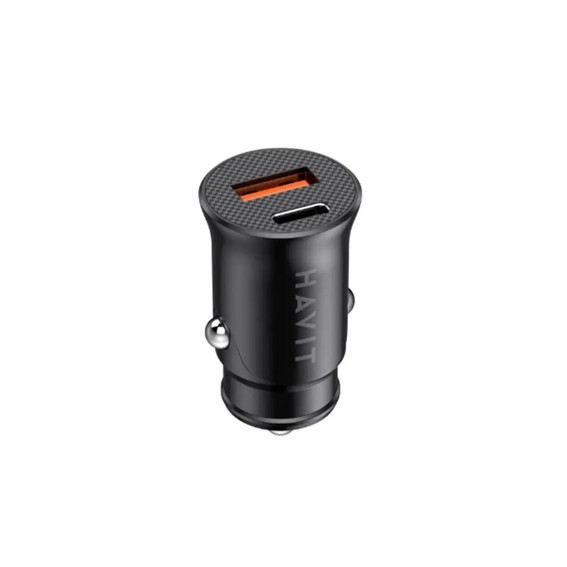 Crveni auto punjač za telefon sa USB i USB-C izlazima