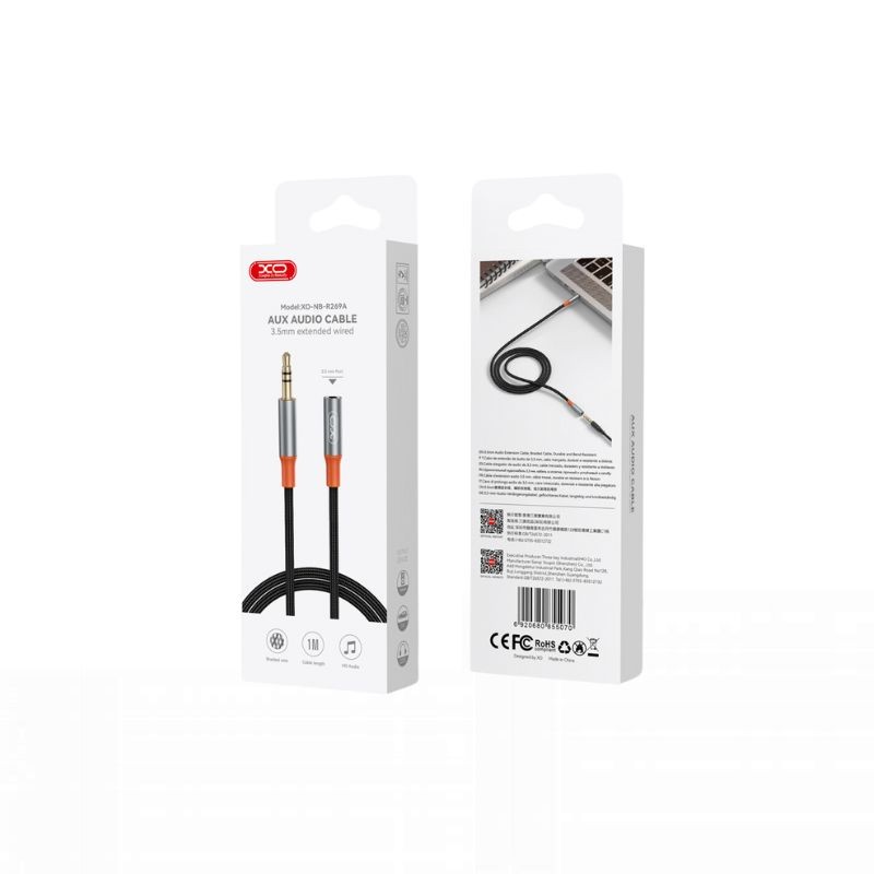 Crni XO NB-R269A audio adapter sa 3.5mm ulazom i izlazom, dužine 1 metar