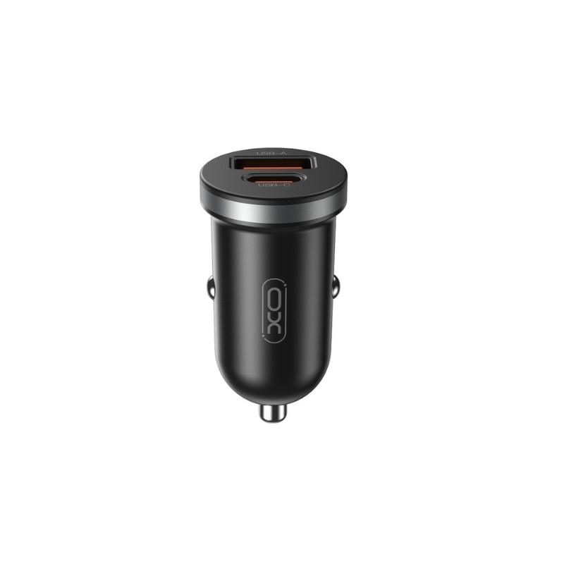 XO CC56 crni auto punjač sa USB i Type-C portovima i Type-C kablom