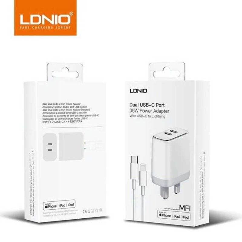 MFi kućni punjač LDNIO A2528M 35W PD sa dva USB-C porta za iPhone