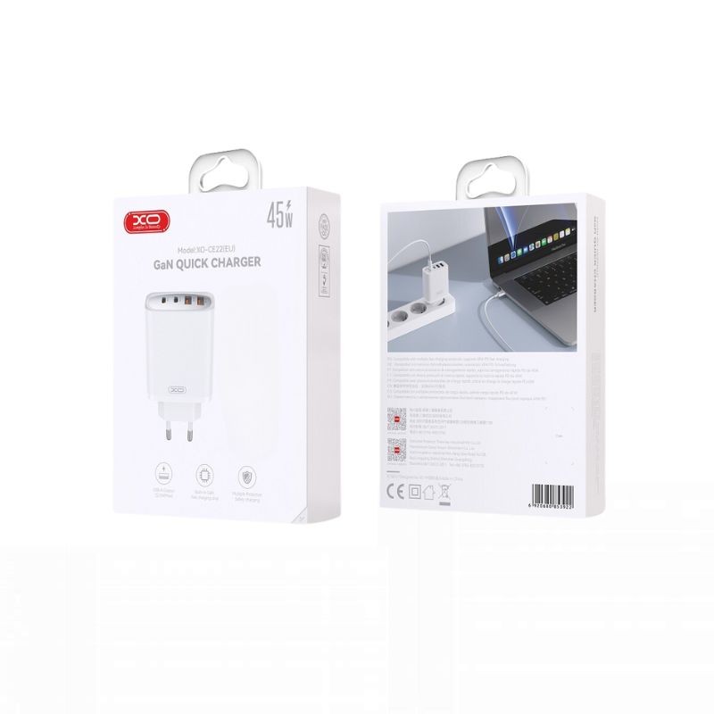 Kućni punjač XO CE22 beli sa 4 USB porta (2USB-C i 2USB-A)