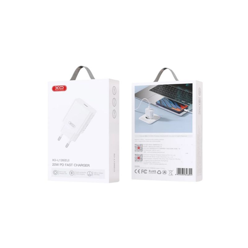 XO L126 20W USB-C punjač sa belim Type-C kablom