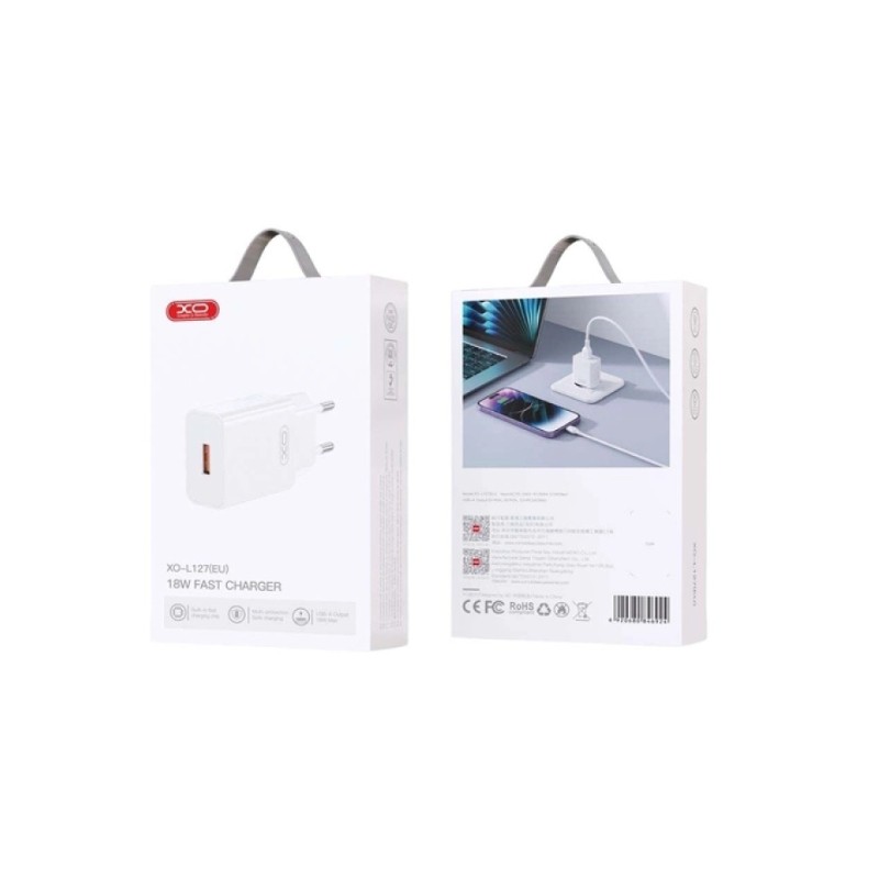 Kućni punjač XO L127 beli sa QC 18W i iPhone kablom