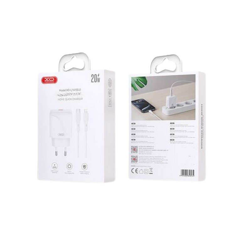 Kućni punjač XO L141 20W beli sa iPhone kablom