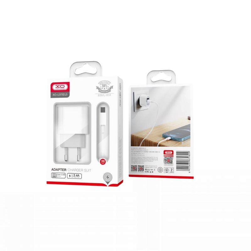 Kućni punjač XO L97 sa USB-A i USB-C portovima i kablom za iPhone