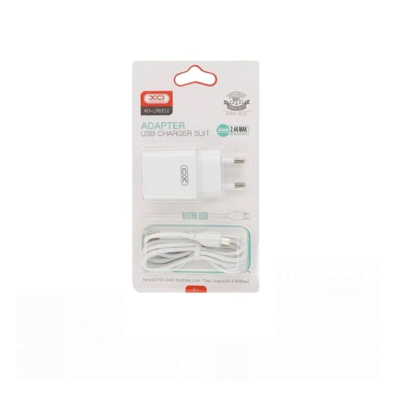 Kućni punjač XO L99 beli sa USB-A ulazom i Type-C kablom
