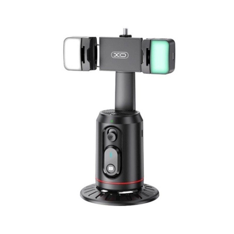 Selfie štap XO SS16 sa AI Bluetooth praćenjem lica i LED svjetlom, crne boje