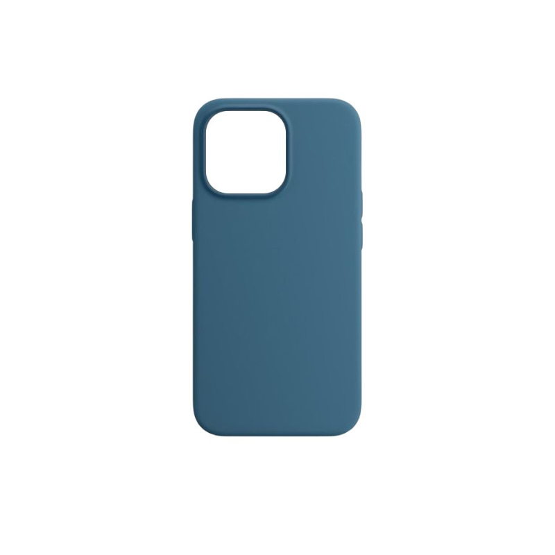 Plava silikonska maska Vamos za iPhone 14 sa zaštitnim ivicama.