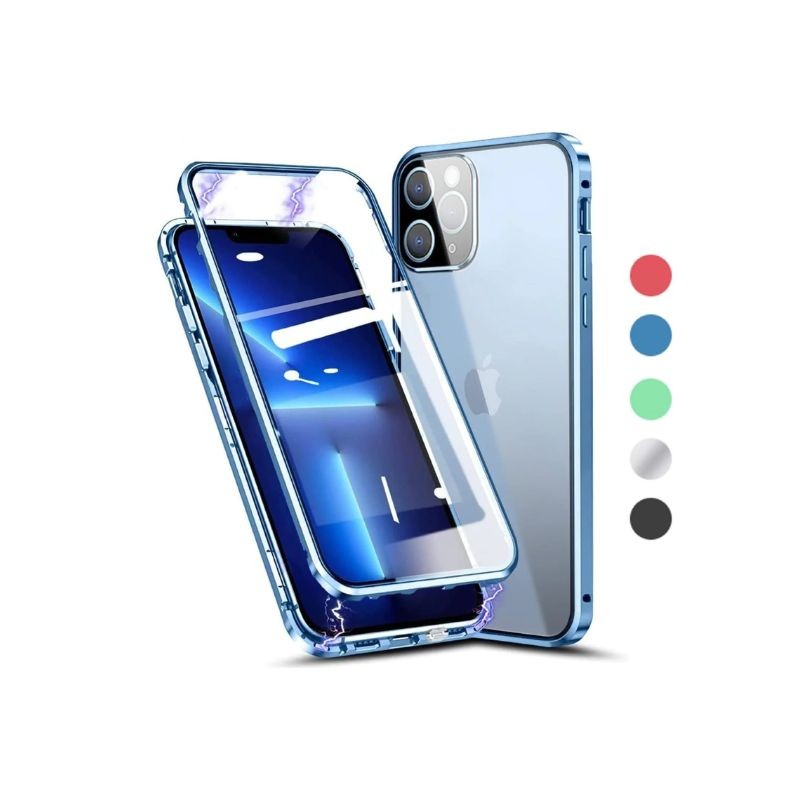 Staklena maska za iPhone 15 sa zlatnim magnetnim okvirom