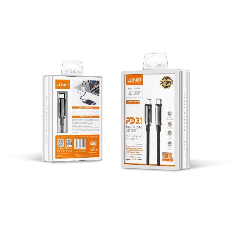Crni USB kabal LDNIO LC921 sa 240W PD3.1 podrškom, dužine 1 metar