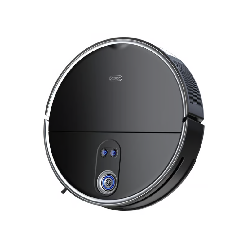 Xiaomi Robot Usisivač 360 S10 Crni na tvrdom podu sa daljinskim upravljačem.