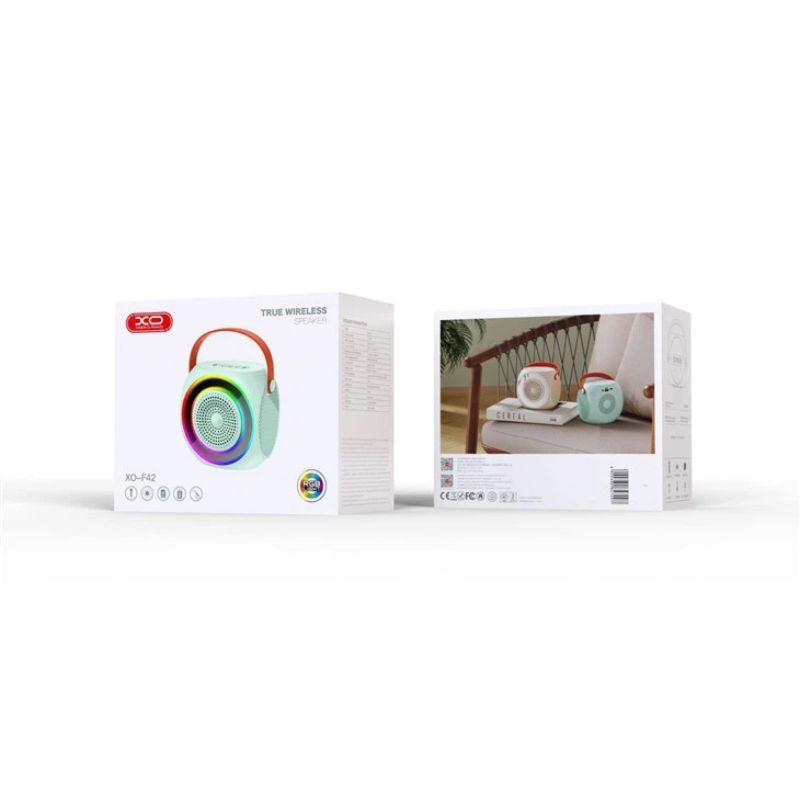 XO Bluetooth Karaoke stereo F42 White sa mikrofonom na beloj pozadini