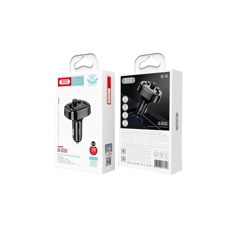 XO FM Transmiter Bluetooth BCC03 crni sa auto punjačem 18W