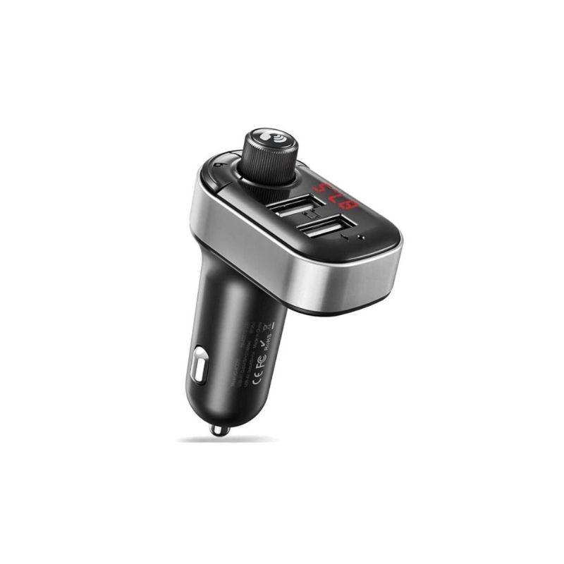 XO FM Transmiter Bluetooth BCC10 sa MP3 i auto punjačem, prikazan u crnoj boji sa USB portovima.