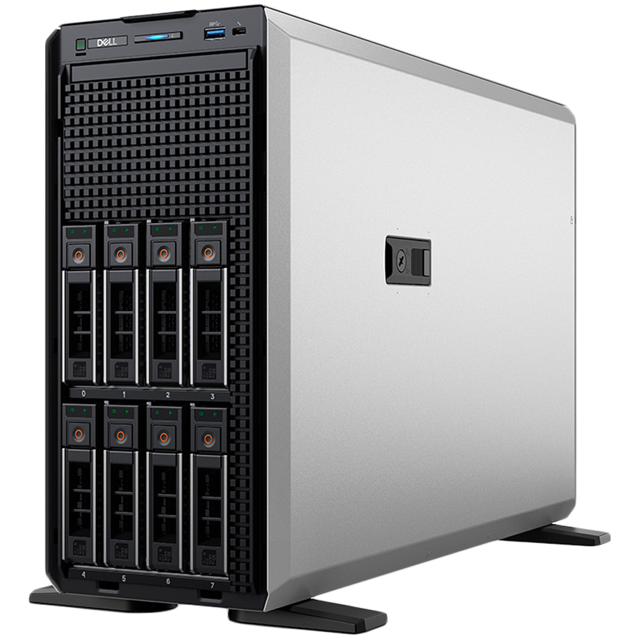 DELL PowerEdge T360 server sa 8x3.5" baferima i bezelom, prikazan u poslovnom okruženju.