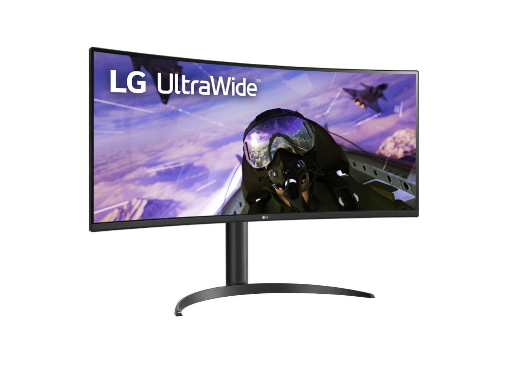 LG 34'' zakrivljeni monitor sa QHD rezolucijom i crnom bojom, prikazan na radnom stolu
