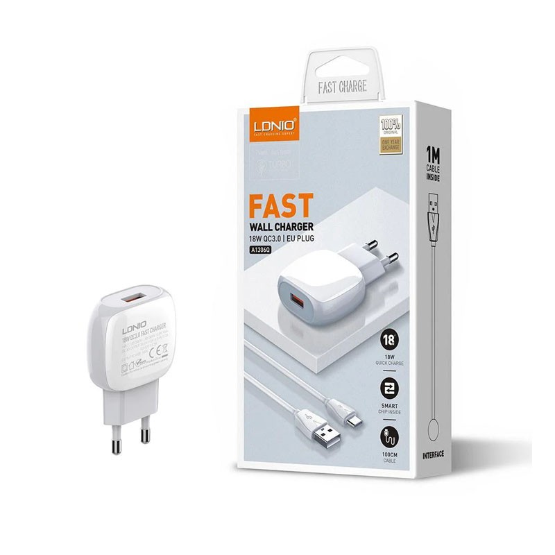 LDNIO A1306Q QC3.0 kućni punjač sa USB-A kablom za Lightning