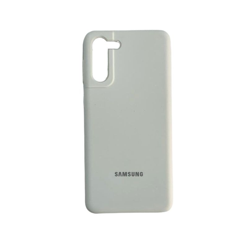 Bijela zaštitna maska za Samsung S21+ na bijeloj podlozi.