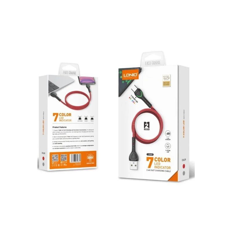 USB kabal LDNIO LS482 FAST iPhone 2.4A crne boje sa dužinom od 2 metra