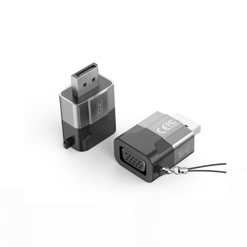 XO DP to VGA konverter GB016 Female prikazan izbliza sa DisplayPort i VGA priključcima