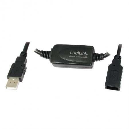 LogiLink USB 2.0 Active Repeater Cable 10m, crni produžni kabel sa aktivnim pojačalom